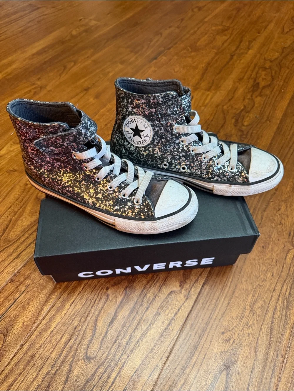 Converse Kids High-Top Glitter Sneakers in Black and Silver